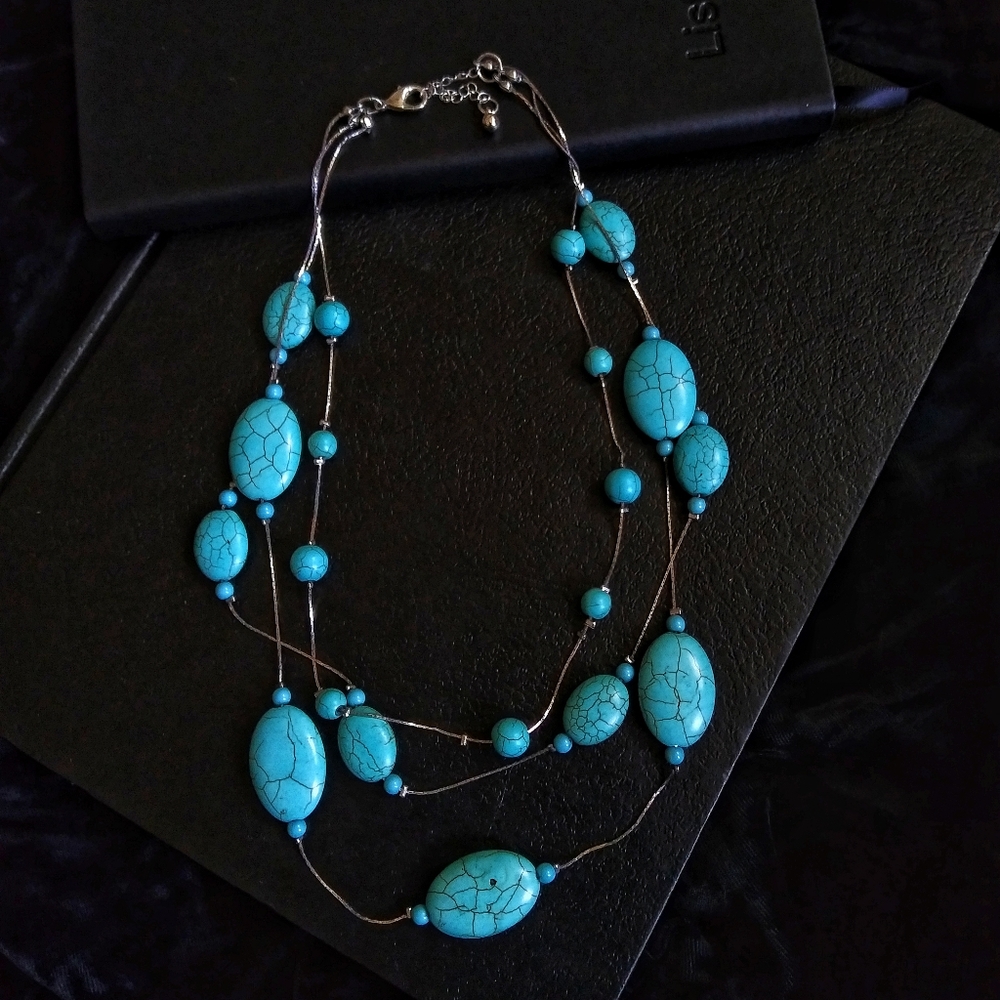 Boho turquoise strand bohemian necklace